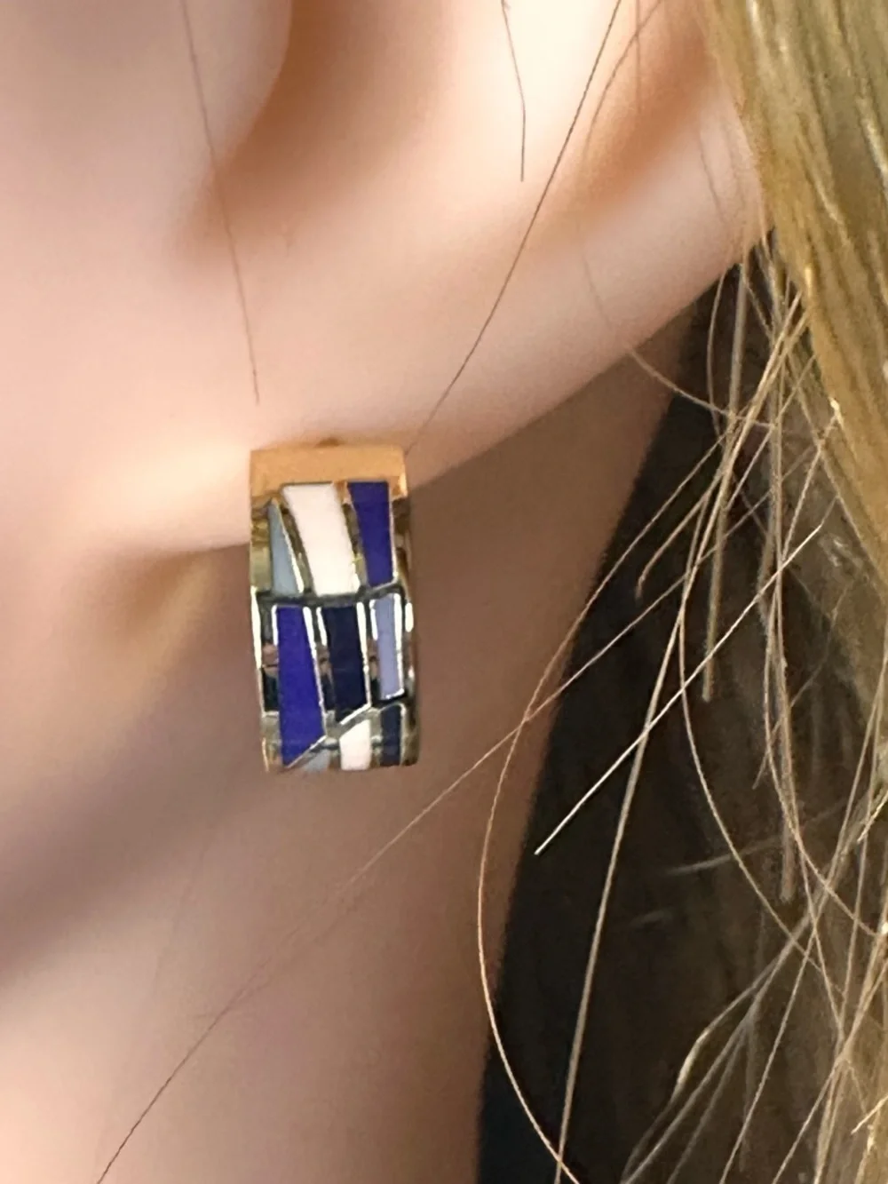 Gold-Plated Enamel Inlay Hoop Earrings • Purple & Lilac Mosaic